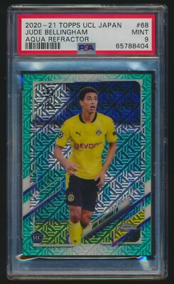 2020-21 Topps Chrome UEFA Japan Jude Bellingham #68 RC Aqua Mojo 043/199 PSA 9