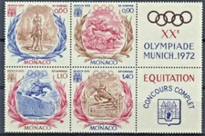 Monaco Equestrian Mint NH Block #836 - 839 Horses Retail Value $6.45 With label 