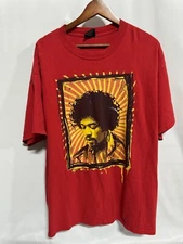 Vintage ODM Jimi Hendrix Red Yellow Starburst Art Portrait Graphic T Shirt Sz XL