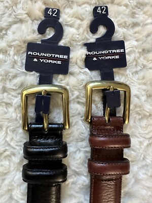 Roundtree Yorke men’s SZ 42 Leather Dress Belt (choose Black Or Brown)  NEW NWT