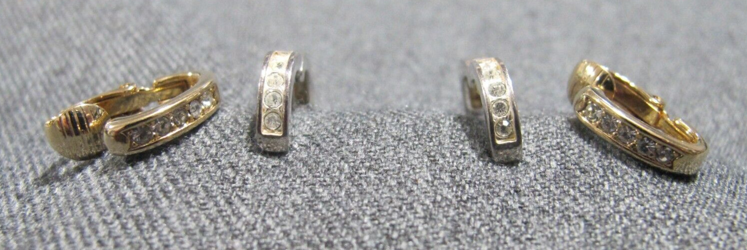 Vintage unmarked clear rhinestones silvertone pierced + goldtone clip earrings