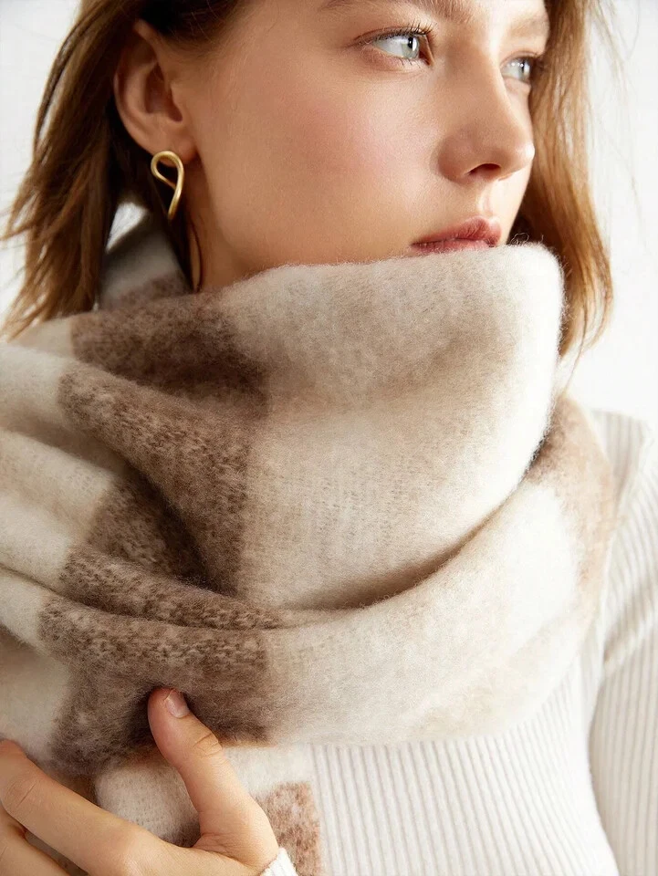 Cálida bufanda estilo pashmina para mujer gruesa aspecto cachemir invierno mantón largo envolvente Foto 2 de 4