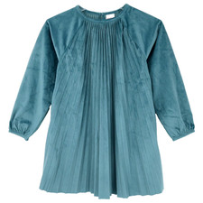 Hanna Andersson Dress Girls 8 Glacier Blue Pleated Velour Faux Suede A-line