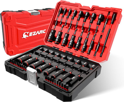 55PCS Magnetic Impact Nut Driver Set 1/4  Hex Socket Adapters S2 Bits