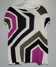 Chico's Sleeveless Sweater Top Geographic Pattern Sz 2 Large Lightweight Knit