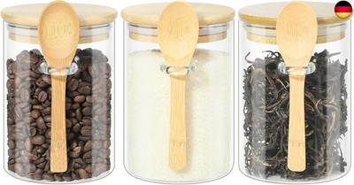 YUEYEE Glass Container with Lid and Spoon, Meal Prep Glasses, Tea Coffee and