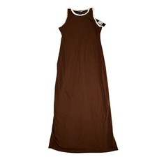 Fashion Nova Tati Midi Dress Brown White Ringer Trim Sleeveless Bodycon Small