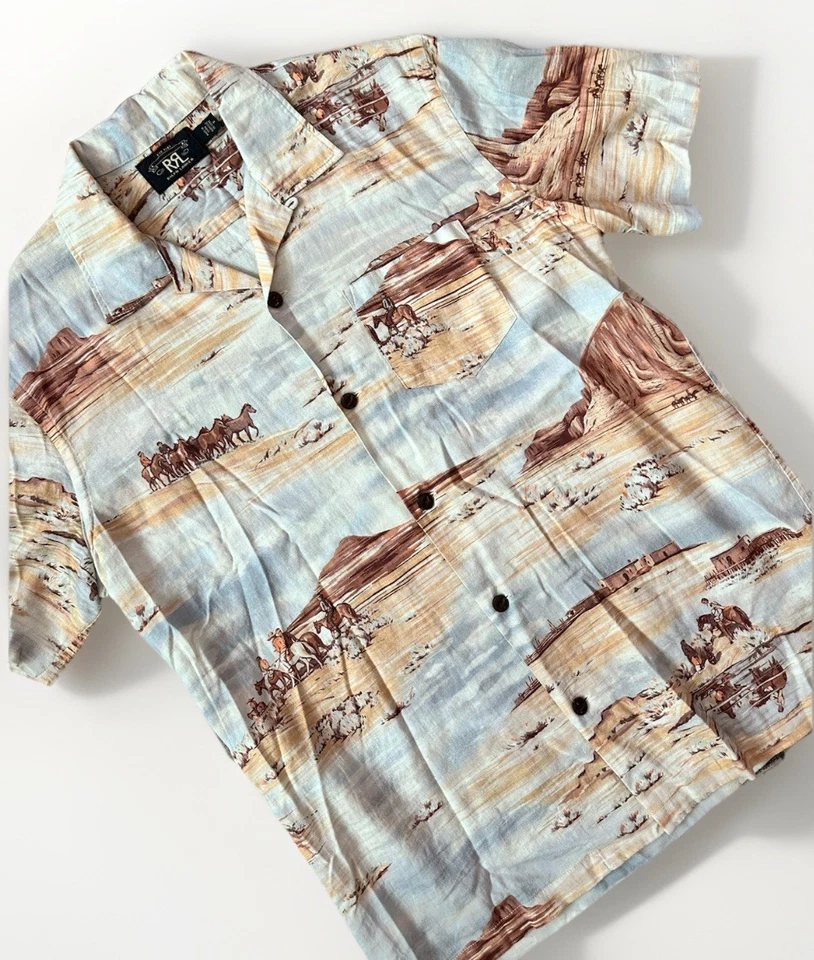 RRL Double RL Short Sleeve Hawaiian Camp Shirt Western Cowboy  Print Vintage - Image 4 of 4
