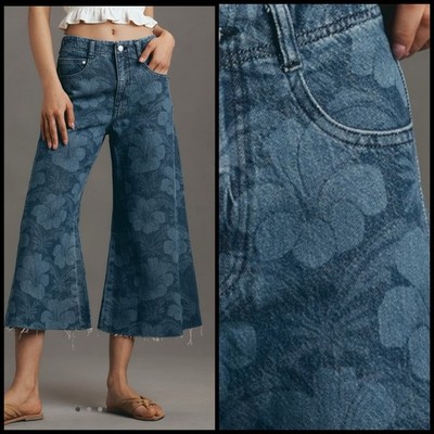 Pilcro Anthropologie The Adi Patterned Crop Flare Jeans Size 28 Floral Raw Hem