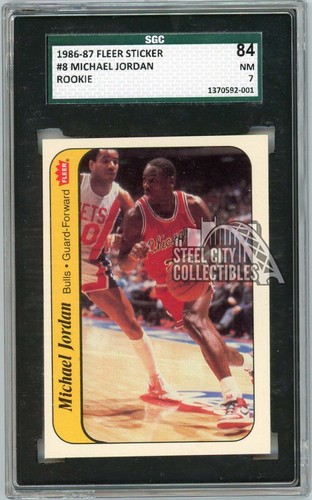 Michael Jordan 1986-87 Fleer Basketball Stickers Rookie Card #8 SGC 7