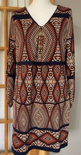 Signature Robbie Bee Argyle Dress XL Red Beige Pleated Aztec Retro Career Party