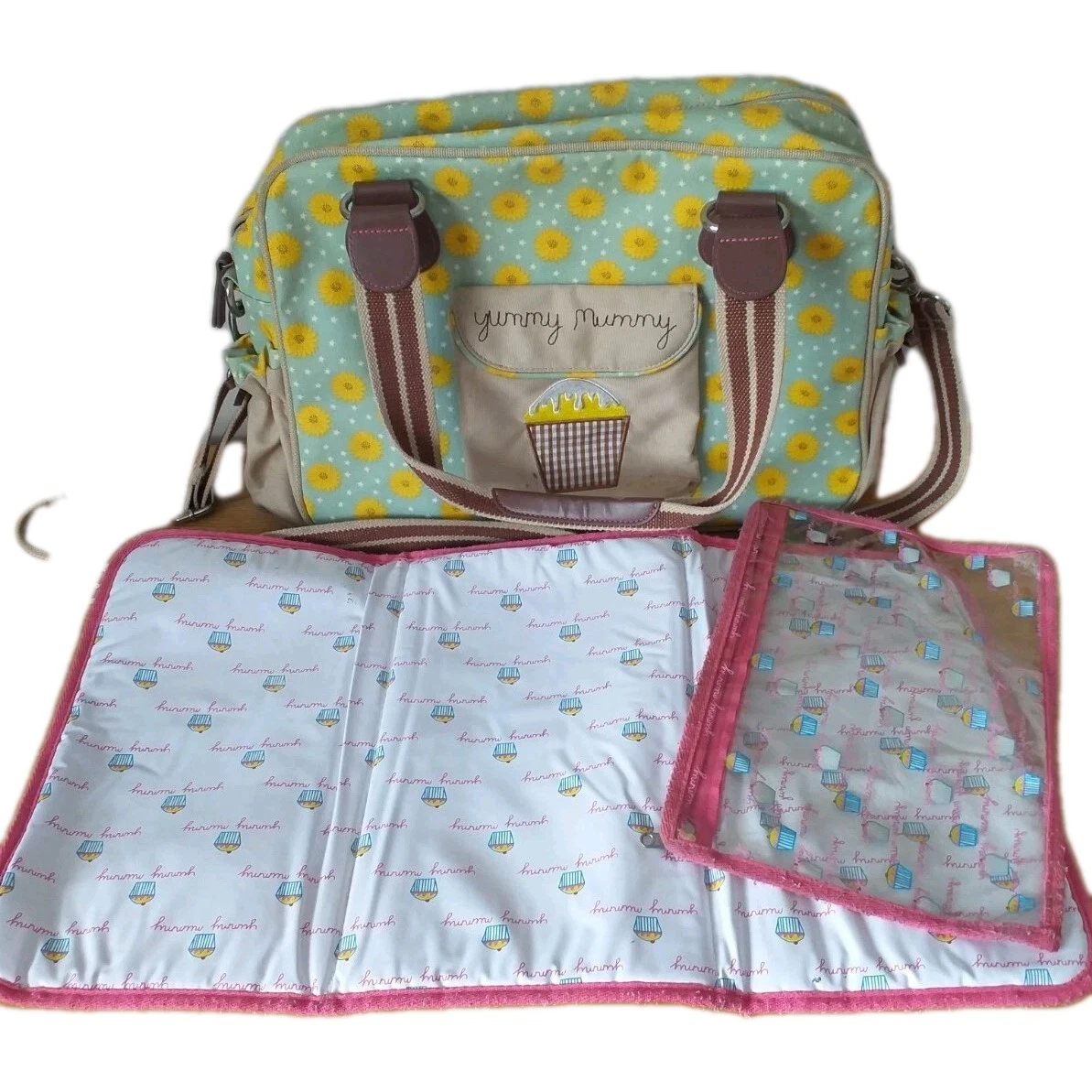 Yummy Mummy Cupcake Baby Changing Nappy Bag Pink Lining With Mat