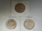 Lot Of 3 1942 Walking Liberty Half Dollars : 1942P, 1942D, 1942S -.9 Fine Silver