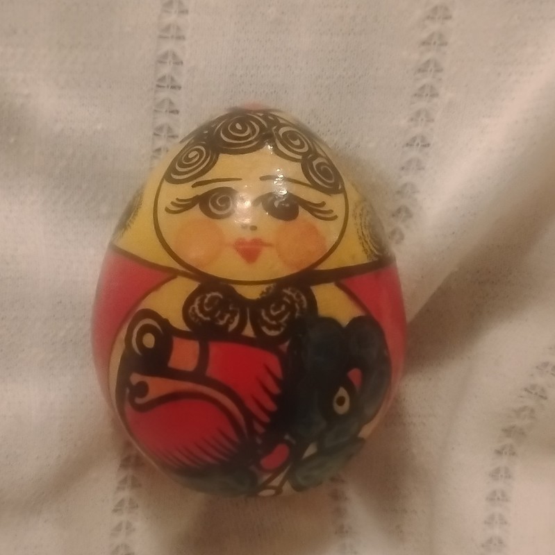 Vintage Hand Painted Russian Wood Egg Doll Semyonov Khokhloma Folk Art