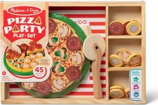 Melissa  Doug Wooden Pizza Party Play Set, 36 Self-Stick Toppings, Pizza Toy Ki