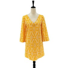 Ann Taylor S NWT Yellow Orange Eyelet 3/4 Flare Sleeve Knee Length Shift Dress
