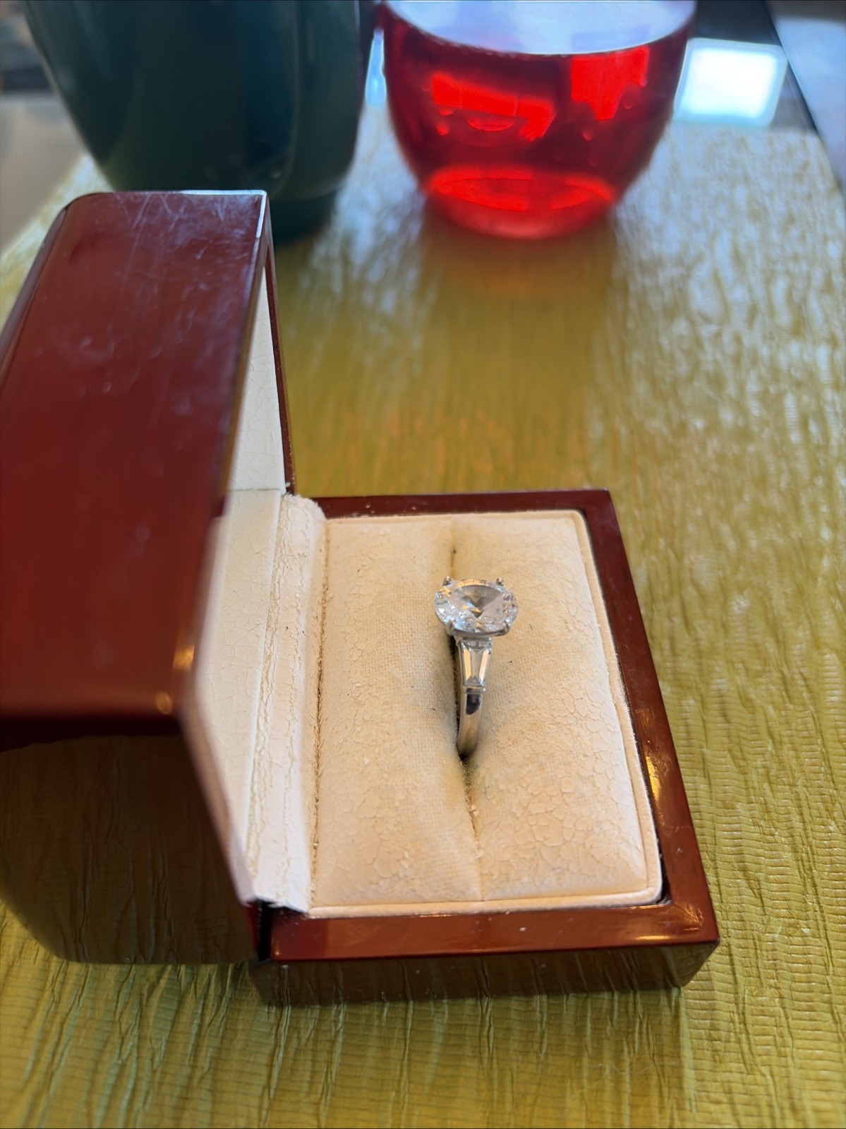 Three Stone Oval Engagement Ring Simulated CZ 925… - image 3