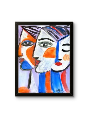 3 ladies with white faces Abstract Expressionism Canvas Painting Original 14x11