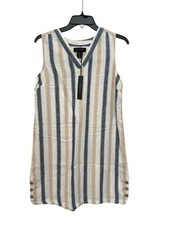 Tahari Womans Tunic Dress Size Small Linen Sleeveless Striped Collared #YZ7-3