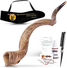 Israel Shofar Set, Natural Kudu Horn Shofar, Kosher Yemenite Traditional Musi...