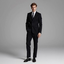 Men's Black Classic Slim Merino Wool Suit 2-Piece Suit Pants long short regular