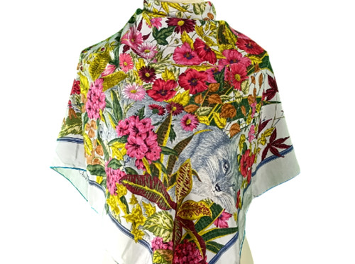 Christian Dior Silk Scarf Vintage Fox Animal Floral Luxury Auth Made in Italy 87, $159 - Photo 14