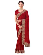 Women's Silk Embroidery, Stone Work Saree With Unstitched Blouse Piece