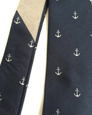 Weekend Casual Tie - Inspired by You   Navy Blue w/ White Anchors  Nautical