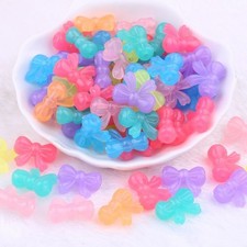 50 Mixed Jelly Color Acrylic Bowknot Bow Charm Beads 20X16mm Kids Crafts