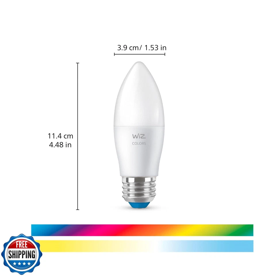 WiZ 40W B12 Color LED Smart Candle-Shaped Bulb - Pack of 6 - E26- Indoor - Co - Image 2 of 4