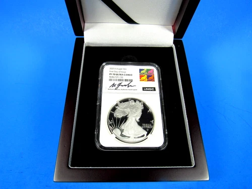 2025 S,  "S" Minted American Silver Eagle NGC Pf 70 Ucam FDOI, M.Gaudioso Signed
