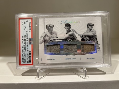 BABE RUTH GEHRIG  GAMES USED WORN JERSEY MATERIAL PATCH MEMORABILIA RELIC PSA 8 