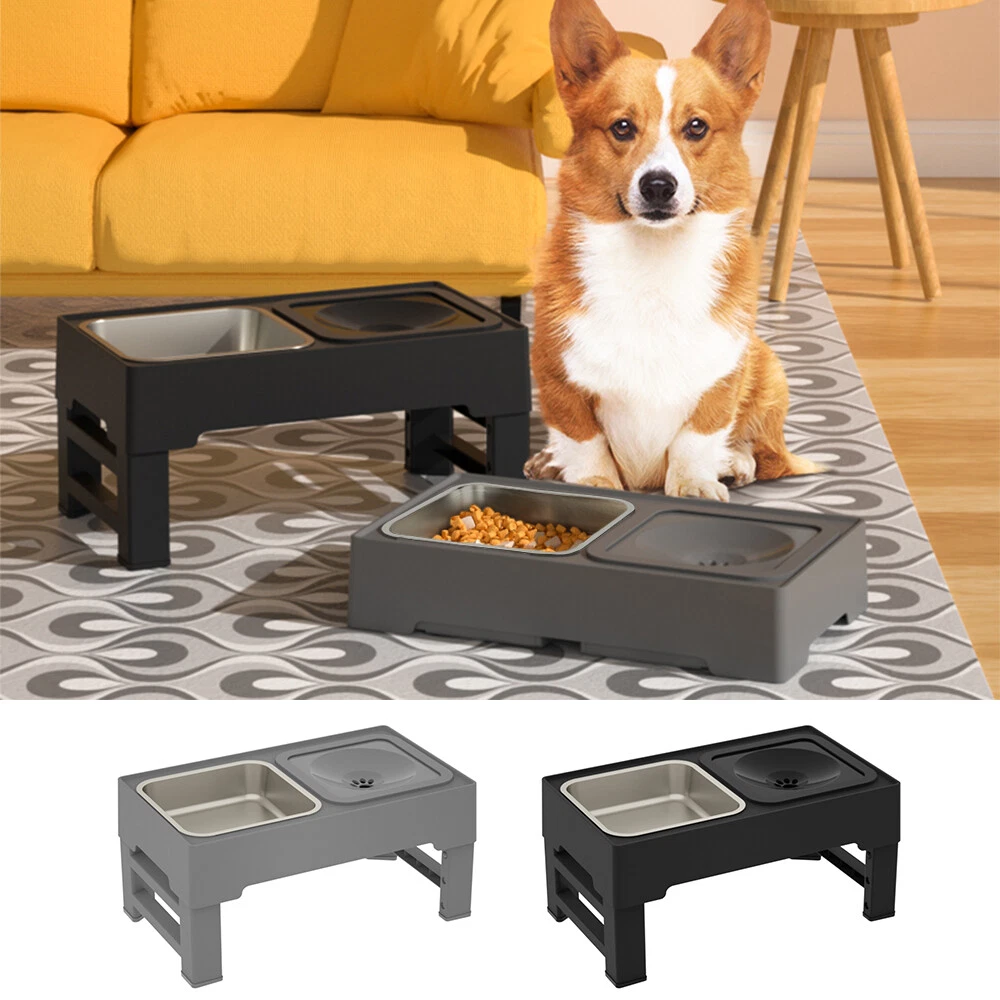 Raised Food and Water Bowls with Adjustable Stand, No Spill Stainless Steel Pet Bowls with 4 Heights for Dogs Black