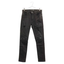 AMIRI MX1 JEANS Leather Belly Cut Crash Finish Biker Skinny Denim Pants Used