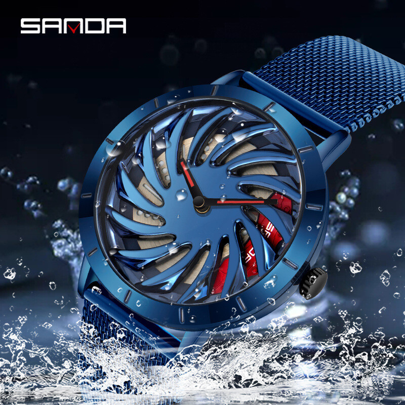 SANDA Men leisure sports watch waterproof 24 hour indication quartz