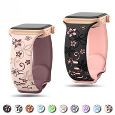 Floral Engraved Strap For Apple Watch Band Silicone iWatch Series SE 10 6 Ultra2