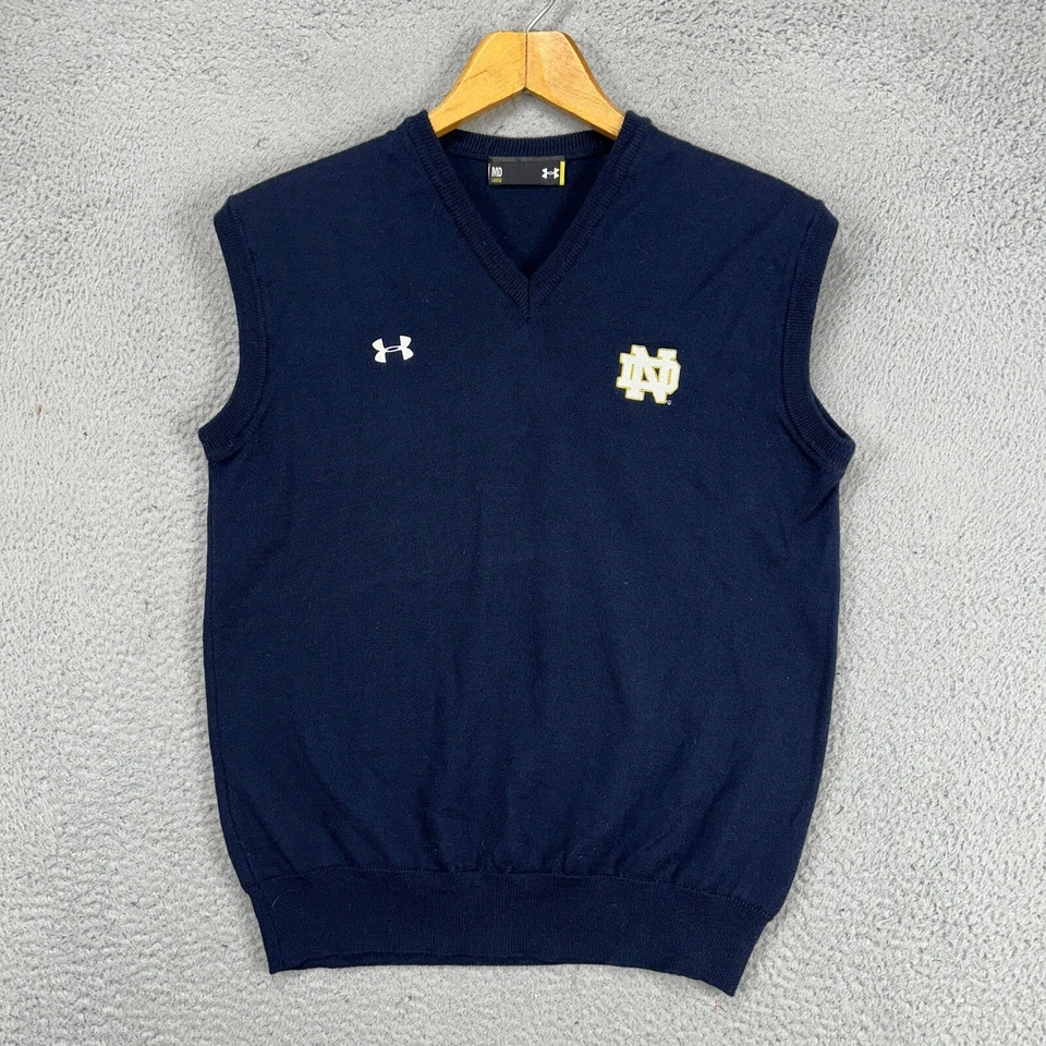 Chaleco irlandés de lucha Notre Dame para hombre mediano azul lana hecho en Italia Under Armour Foto 2 de 4