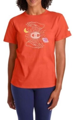 Champion Women's Classic Tee Good Vibes Graphics Poppy Orange Size L