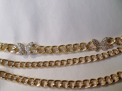 Gold Tone Chain Fashion Belt With Rhinestone Butterfly  display picture 1