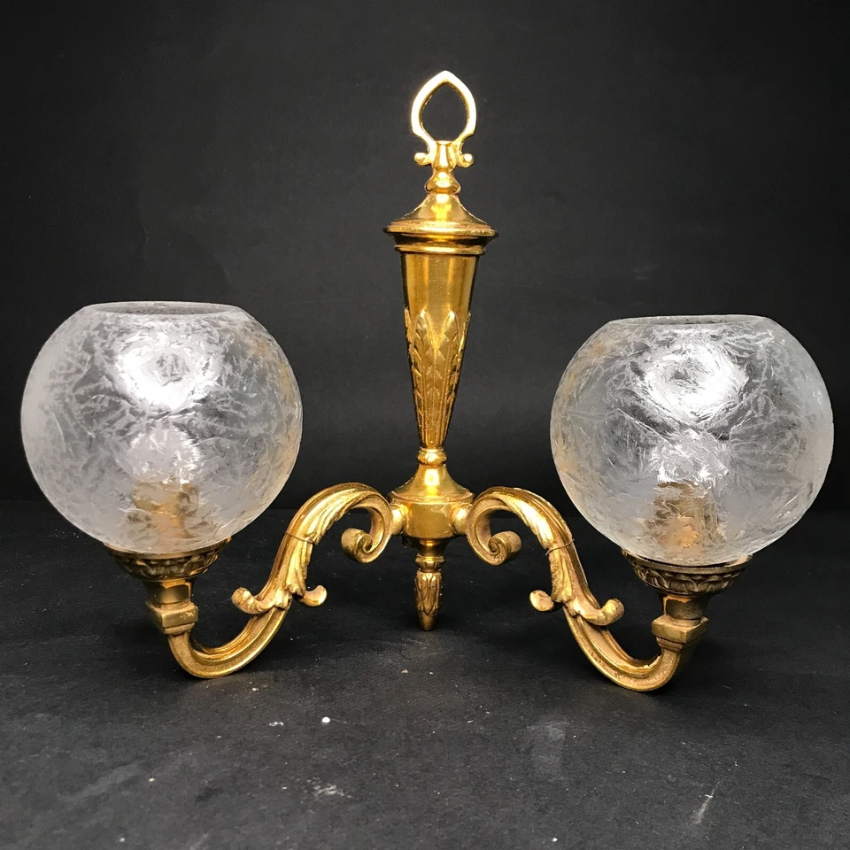 Applique Neoclassico 19e IN Bronzo Dorata E Vetro, M, Antico Vintage - Immagine 2 di 4