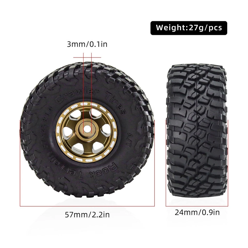 1.0" Beadlock Wheels & Tires for 1/18 1/24 RC Crawler Car SCX24 AX24 FCX24 TRX4M - Image 3 of 4
