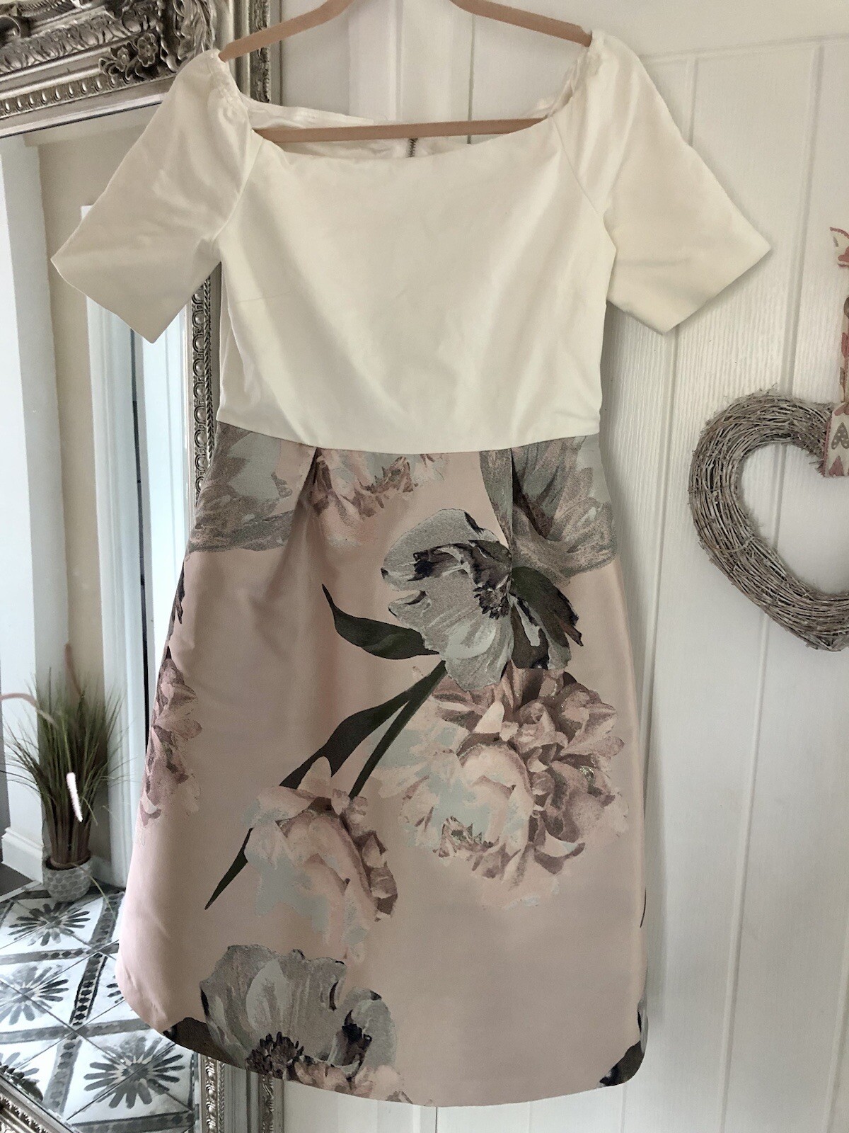 Ted Baker Cathiey Woodland Bardot Dress Pink Ivory Size 3 UK 12 eBay