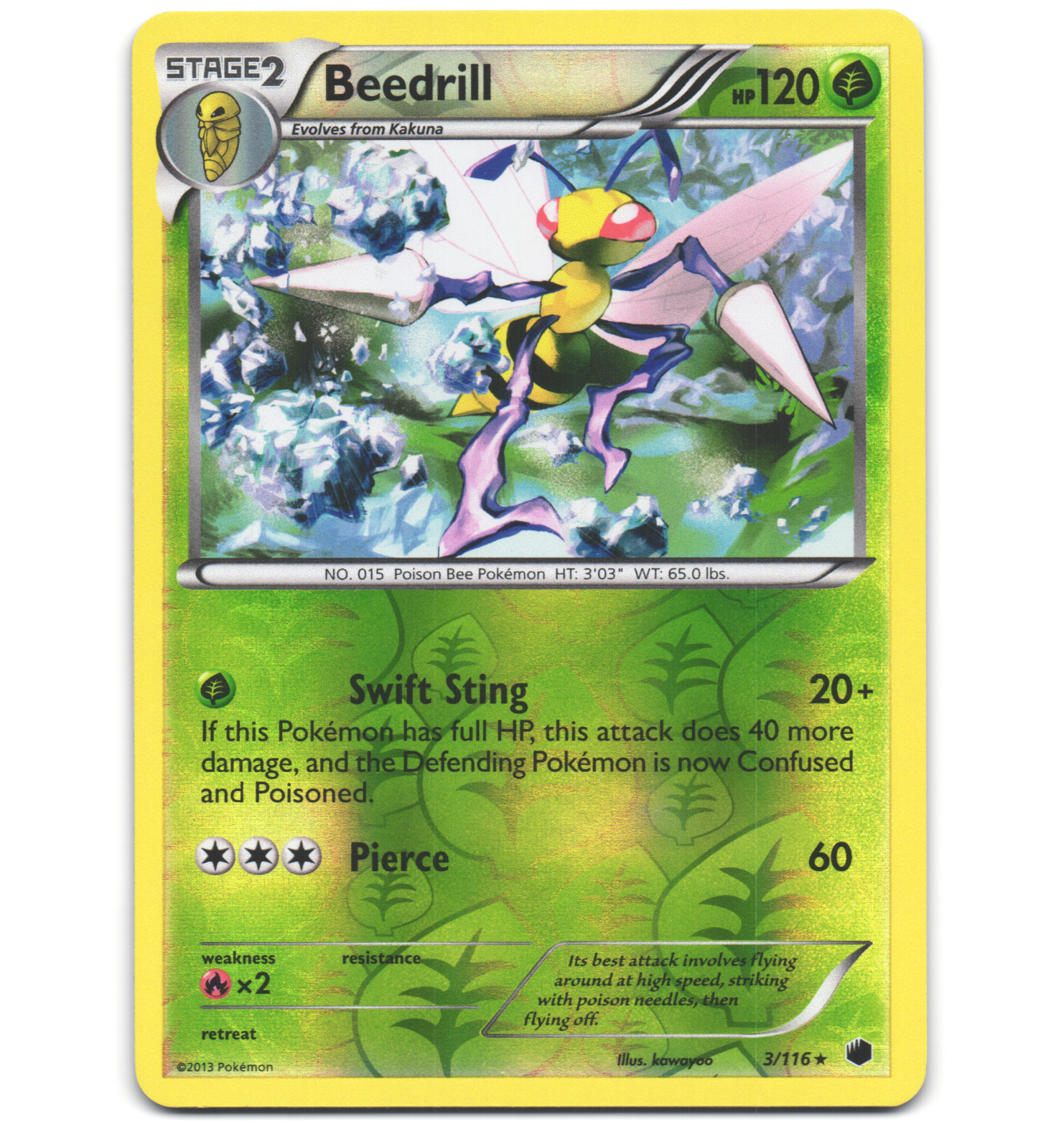 Pokemon 2013 Near Mint NM Beedrill 3/116 Plasma Freeze REVERSE Card