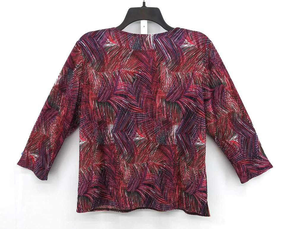 Blusa Sag Harbor Mujer Talla S Roja Manga 3/4 Cuello Redondo Texturizado Top Foto 3 de 4