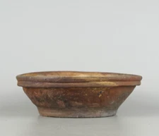 Japanese Bonsai pot ECHIZEN BUNZAN signed DEIMONO Round Rim Flat bottom φ7" *576