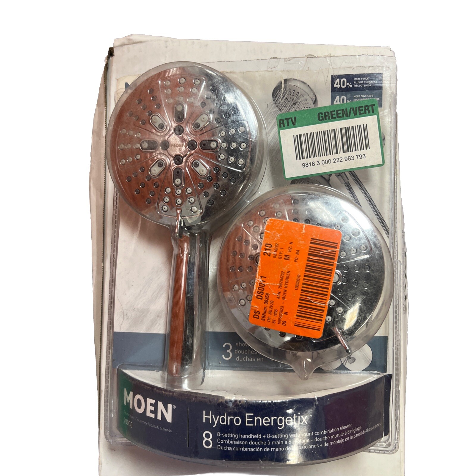Moen Hydro Energetix 8-Spray Dual Tub Wall Mount Fixed and Handheld Shower Head