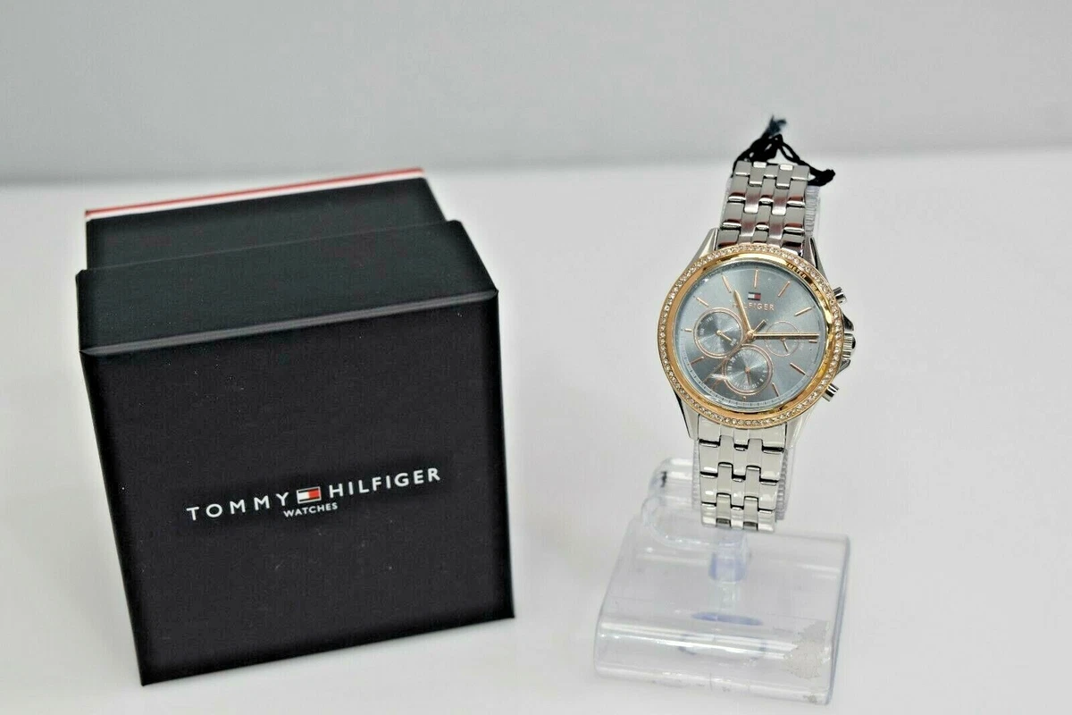 New Tommy Hilfiger Two Tone RG SS Blue Dial Crystals 1781976 Watch |