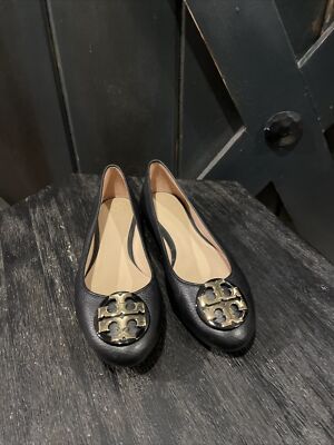 Tory Burch CLAIRE Ballet Tumbled Leather Flat Sandal Shoes in Black Size 6 NWOB