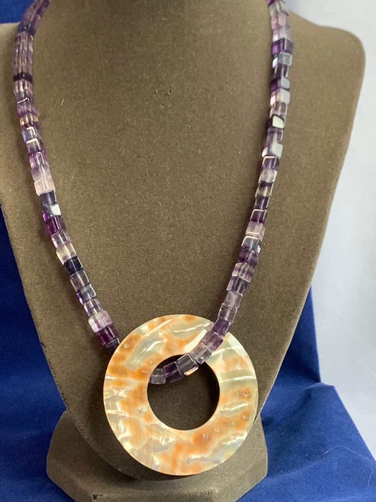 Sterling Silver Abalone Shell Amethyst Beaded Nec… - image 1