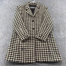 Marina Rinaldi Pea Coat Womens 23 Beige Black Virgin Wool Houndstooth Casual
